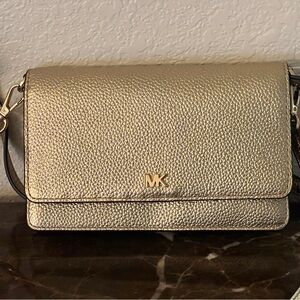 Michael Kors Gold Pebbled Leather Flap Crossbody